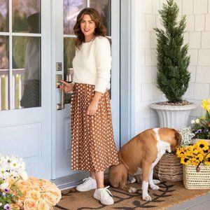 Jillian Harris X Joe Fresh Brown Polka Dot Pleated Midi/Maxi Skirt Size 2X